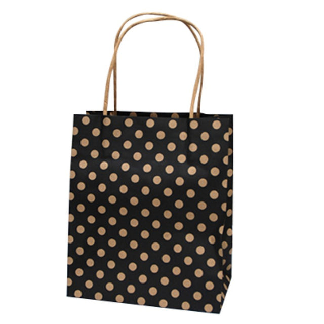Eco-friendly black spot Kraft paper bags for toddlers, 20x17x10 cm, ideal for parties and projects, 100 per pack.