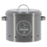 Charcoal potato storage tin with ventilation holes, stylish design, keeps potatoes fresh and organized (27 x 23 x 21cm).