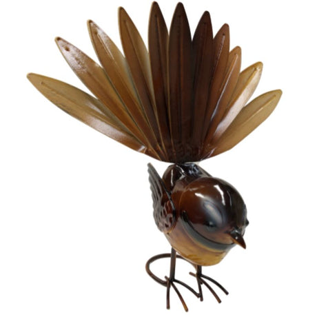 Whimsical 28cm metal fantail bird ornament in brown, perfect for adding a nature-inspired touch to your home or garden.