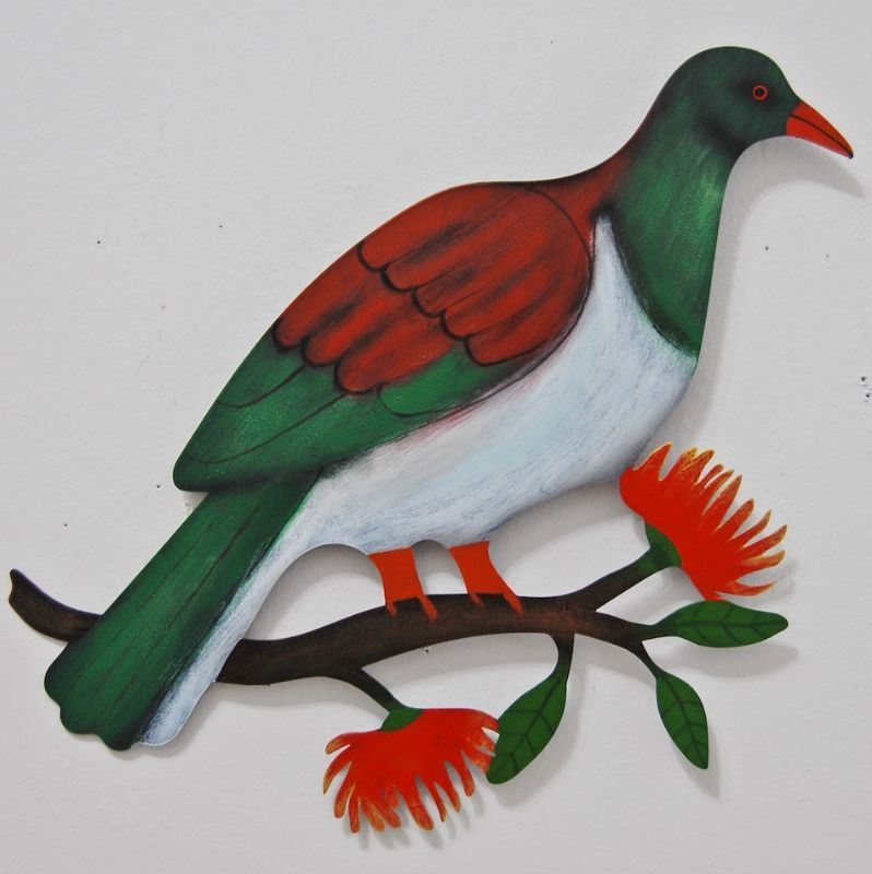 Laser cut 37cm wall hanging of a kereru, showcasing New Zealand's iconic bird in an eco-friendly design.