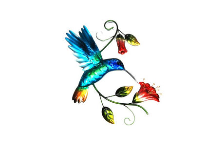 Metal wall hanging featuring a detailed 49cm hummingbird, perfect for enhancing home decor with elegance and nature.