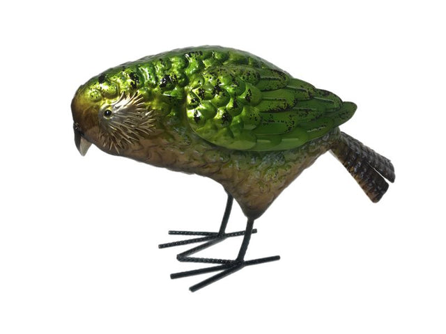 Freestanding metal Kakapo ornament, 35cm tall, celebrating New Zealand wildlife and nature-inspired elegance.