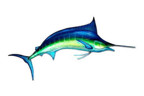 Stunning 96cm metal marlin wall hanging, perfect for coastal decor and showcasing ocean-inspired elegance.