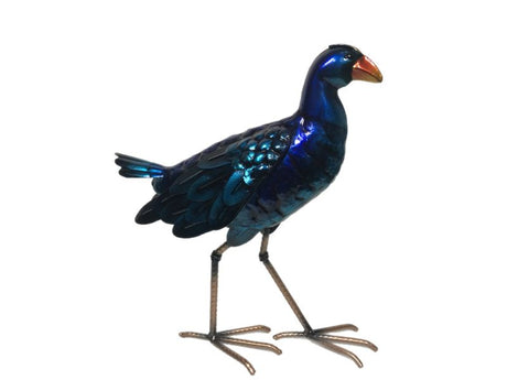 Freestanding 28cm Pukeko metal ornament featuring intricate detailing, perfect for home decor or as a unique gift.