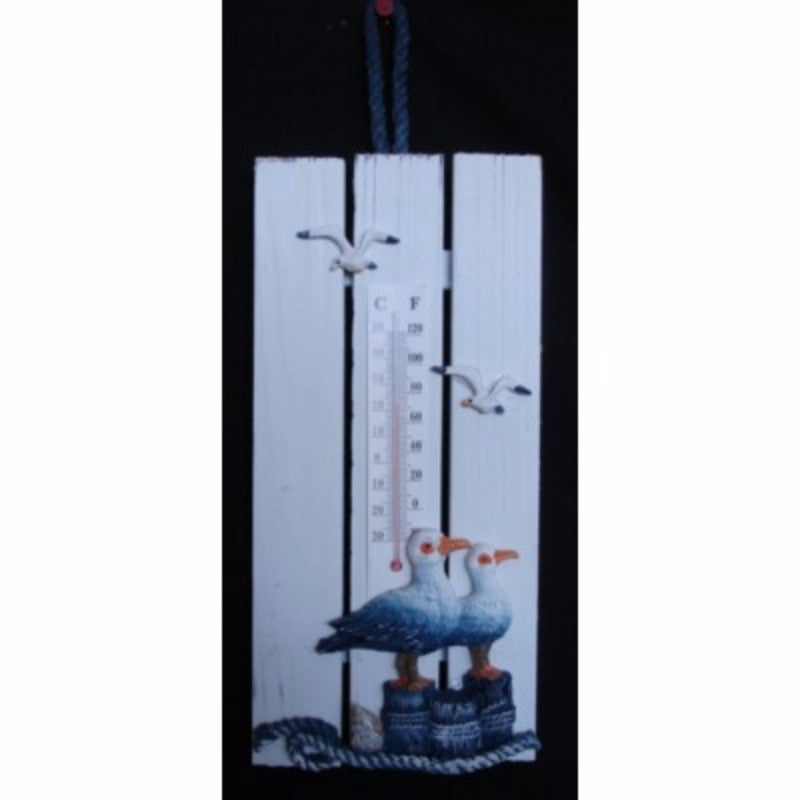 Nautical-themed thermometer featuring charming seagulls, measuring 31cm, ideal for coastal decor and outdoor temperature tracking.