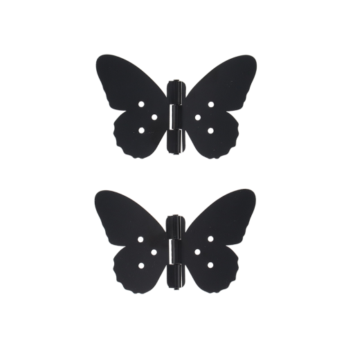 Butterfly-shaped iron hinges (12 x 8cm) in assorted designs, adding elegance and functionality to your doors or cabinets.