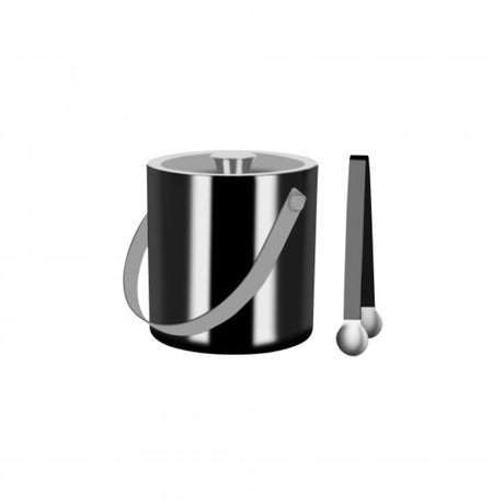 Gunmetal Zanzi double wall ice bucket with tongs, stylishly designed for cooling beverages while remaining cool to the touch.