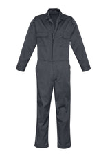 Syzmik men's charcoal overall features durable fabric, elastic back, zip front, multiple pockets for tools, and adjustable cuffs.