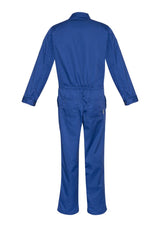 Durable royal blue men's service overall with multiple pockets and elasticated back waist for comfort in tough work environments.