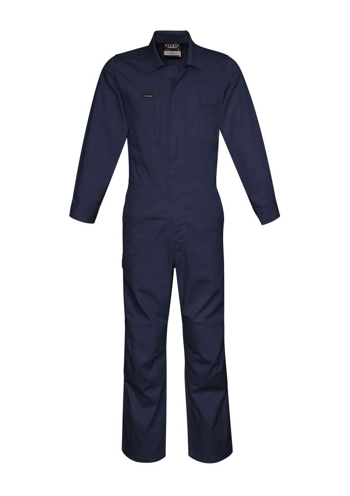 Syzmik Men's Lightweight Cotton Drill Overall in navy, featuring durable fabric, multiple pockets, and a practical zipper closure.