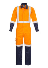 Mens Rugged Cooling TTMC W Overall in Orange and Navy with venting system, mobile pocket, and reflective tape for visibility.