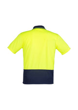 Unisex Hi-Vis Yellow and Navy Polo with moisture-wicking fabric, quick-dry features, and practical chest pocket.