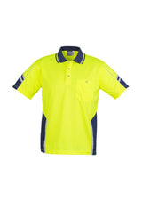 Mens Hi Vis Squad Polo in Yellow/Navy with moisture-wicking, breathable fabric and reflective detailing for safety.