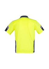 Men's Hi-Vis Squad Short Sleeve Polo in Yellow/Navy, featuring moisture-wicking fabric and 3M reflective detailing for safety.
