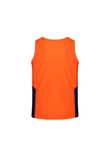 Hi-Vis orange and navy unisex singlet in 2XL, featuring breathable, moisture-wicking fabric for comfort and visibility.