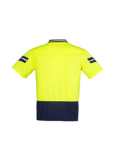Hi-Vis Astro Polo in Yellow/Navy from Syzmik, featuring 3M reflective stripes, breathable fabric, and sporty style collar.