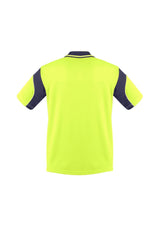 Hi-Vis Aztec Polo in Yellow/Navy, 100% microfibre polyester, lightweight, breathable, food-safe design, with separate pocket, 3XL size.