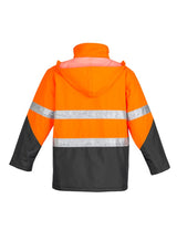 Men's Hi-Vis Storm Jacket in bright orange and black, size 7XL, offering waterproof protection and enhanced visibility with reflective tape.