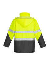 Men's Hi-Vis Storm Jacket in Yellow/Black, waterproof, quilt-lined, features reflective tape and adjustable cuffs for comfort.