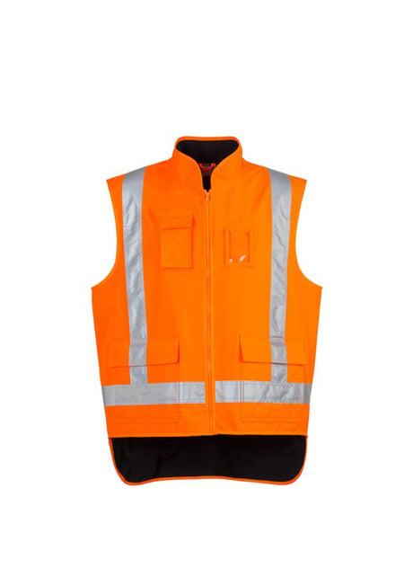 Syzmik Men's TTMC-W Fleece Lined Vest in orange, size XL, offers warmth, breathability, and high visibility with reflective tape.