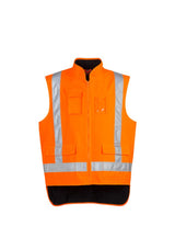 Men's orange fleece-lined safety vest with mobile pocket, reflective tape, and durable 300D Oxford Polyester for outdoor comfort.