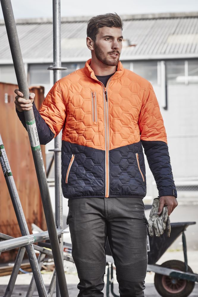 Unisex Black Hexagonal Puffer Jacket in 5XL, featuring warm insulation, water resistance, and multiple secure pockets.