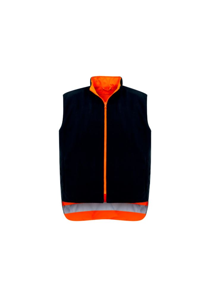 Men's 4-in-1 waterproof jacket in orange/navy, featuring zippable vest, concealed hood, and durable waterproof fabric.