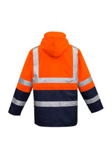 Men's FR Arc Rated Waterproof Jacket in Orange/Navy, 2XL, featuring anti-static, flame-resistant protection and reflective tape.