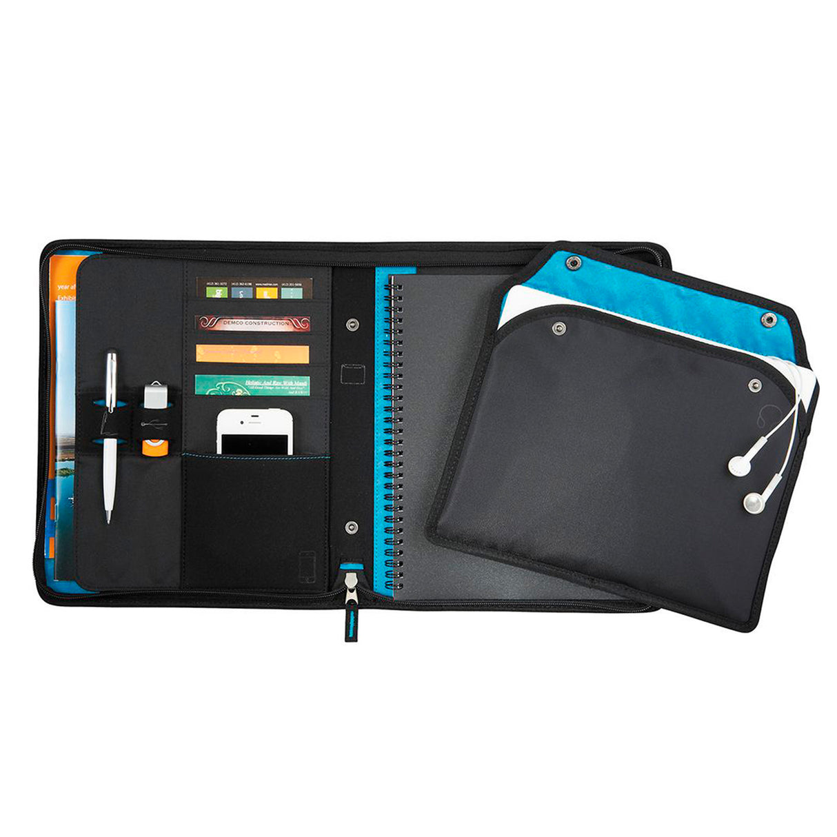 Compendium Zoom 2-In-1 Tech Sleeve JournalBook in durable nylon, features zip closure, multiple holders, and removable journal.