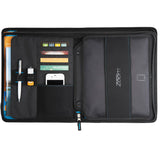 Compendium Zoom 2-in-1 Tech Sleeve JournalBook in durable nylon, with zip closure, sleeve for tablets, and multiple organization pockets.