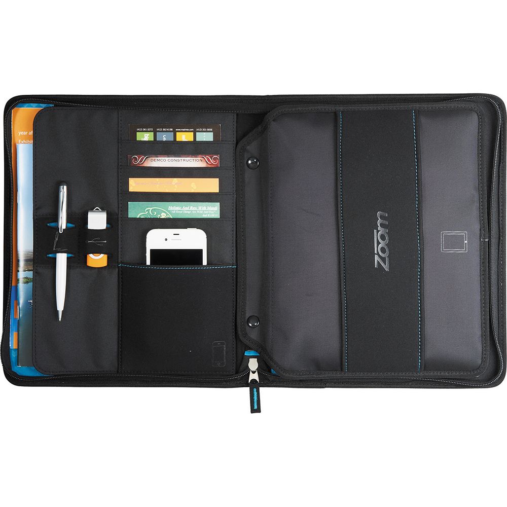 iPad Holder Tech Sleeve JournalBook Zoom 2-In-1 with zippered closure, removable sleeve, multiple pockets, and included journal.