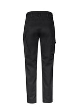 Mens Essential Stretch Cargo Pants in black, size 112 from Syzmik featuring durable fabric, multiple pockets, and a slim fit design.