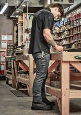 Mens Essential Basic Stretch Cargo Pants in black, featuring a slim fit, durable fabric, and multiple practical pockets.