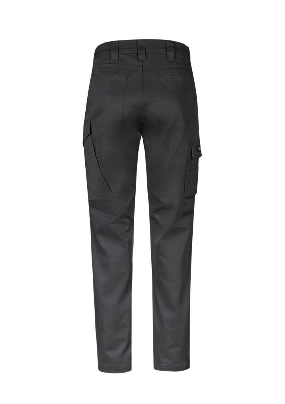 Men's charcoal stretch cargo pants in size 72 with oversized pockets and a slim fit design, ideal for work and casual wear.