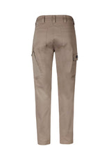 Men's khaki stretch cargo pants with oversized pockets, slim fit, and durable triple-stitched seams for comfort and versatility.