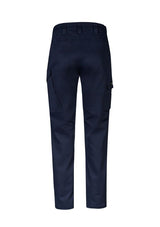 Navy stretch cargo pants for men, size 117, featuring slim fit, durable fabric, and multiple pockets for essentials.