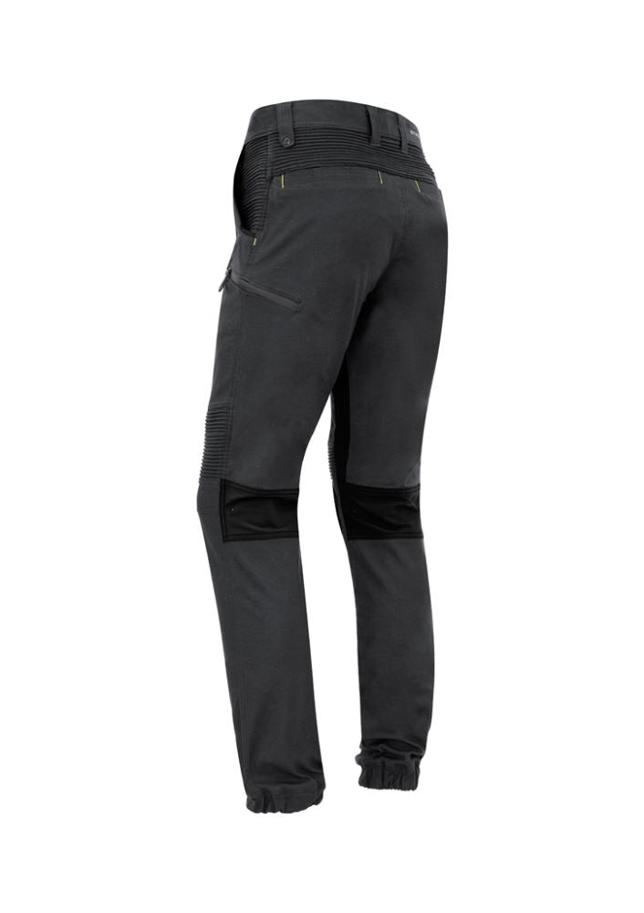 Men's Charcoal Streetworx Stretch Pants featuring 4-way stretch, slim fit, and multiple pockets for comfort and functionality.