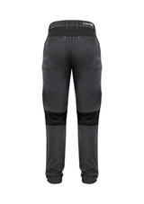 Men's charcoal stretch pants by Syzmik with 4-way stretch, slim fit, and multiple functional pockets for work and leisure.