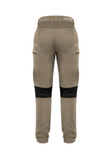 Men's khaki stretch pants with 4-way stretch, multiple pockets, and a modern slim fit for comfort and style.