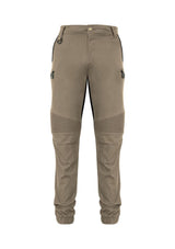 Men's Syzmik Streetworx Stretch Pant in khaki, featuring 4-way stretch, slim fit, multiple pockets, and lightweight breathable fabric.