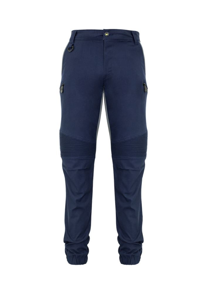 Navy men's stretch pants with 4-way stretch, multiple pockets, and a modern slim fit, ideal for work and outdoor activities.