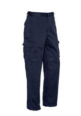 Men's Basic Cargo Pant in Regular Navy by Syzmik, featuring durable 100% cotton, 8 pockets, adjustable fit, and reinforced stitching.