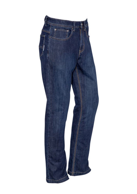 Mens Stretch Denim Work Jeans from Syzmik in blue, featuring a modern straight leg, durable fabric, and five practical pockets.