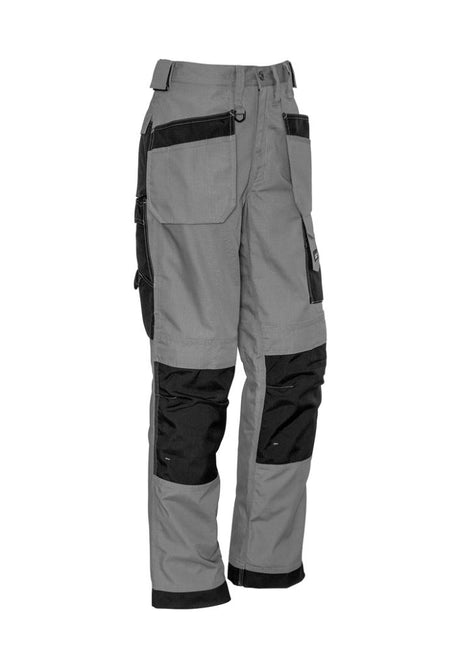 Lightweight silver and black multi-pocket work pants with Cordura knee patches, designed for durability and comfort.