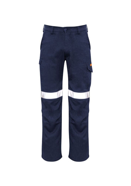 Navy FR Taped Cargo Pants by Syzmik, featuring breathable fabric, FR safety trims, cargo pockets, and enhanced mobility.
