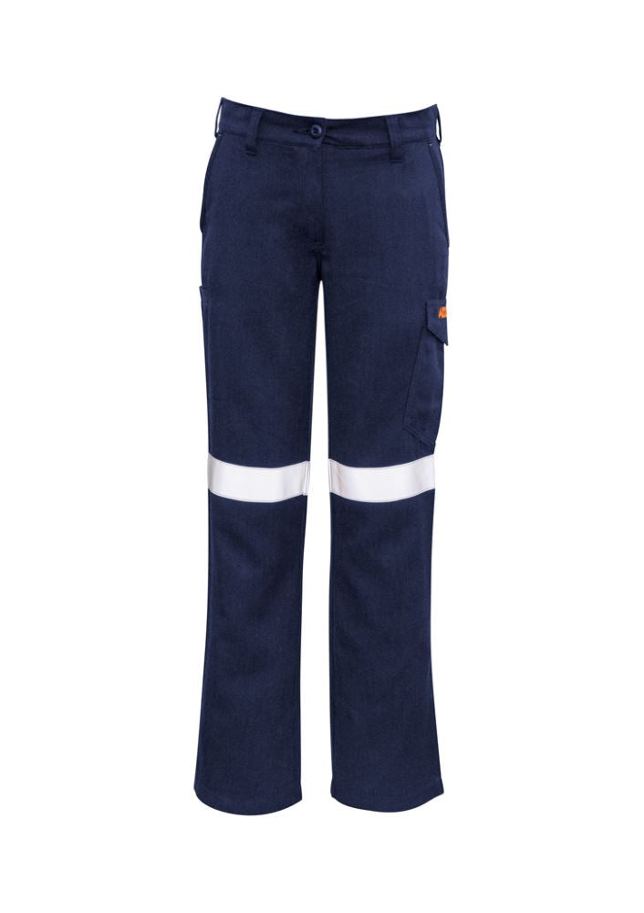 Women’s navy FR Taped Cargo Pants by Syzmik featuring breathable fabric, cargo pockets, and flame-resistant safety ratings.