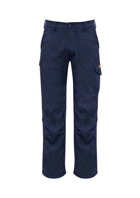 Syzmik Men's FR Cargo Pant in Navy, featuring durable fire-retardant fabric, multiple pockets, and enhanced ventilation for comfort.