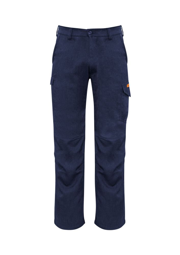 Navy cargo pants for men featuring flame-resistant fabric, secure pockets, and enhanced comfort for tradesmen.