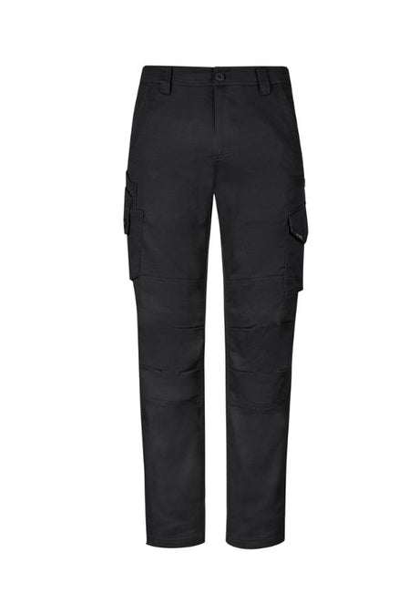 Men's black rugged cooling stretch pants by Syzmik, featuring ripstop fabric, double-layered knees, and multiple pockets.