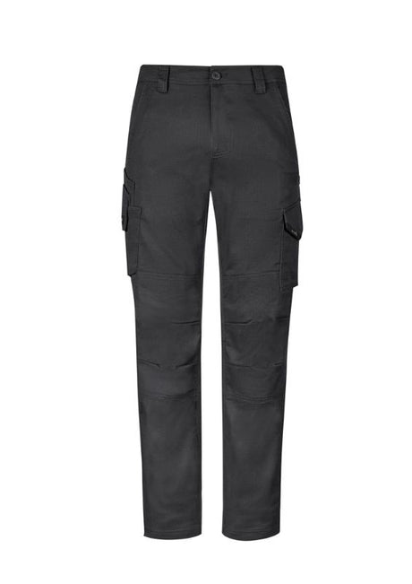 Men's charcoal cooling stretch pants, size 72, featuring durable ripstop fabric, double-layer knees, and spacious pockets.